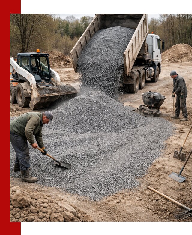 Отсев для подсыпки в Каменке — доставка и подсыпка на участок