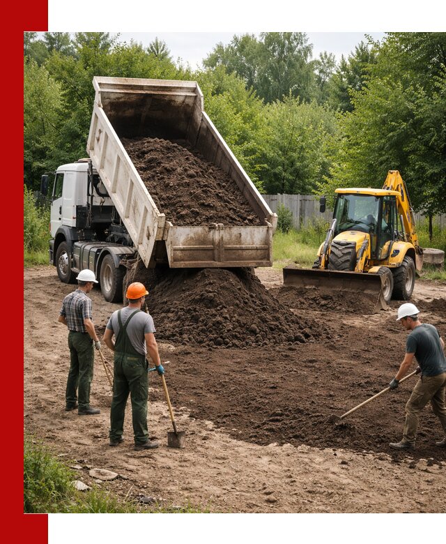 Доставка и укладка грунта для выравнивания участка в Каменке