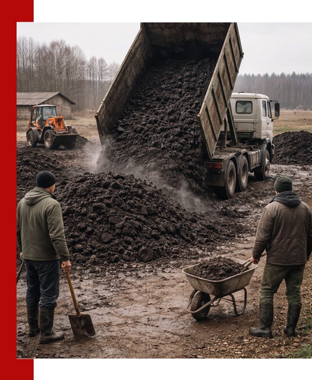 Доставка низинного торфа с разгрузкой и доставкой в Каменке