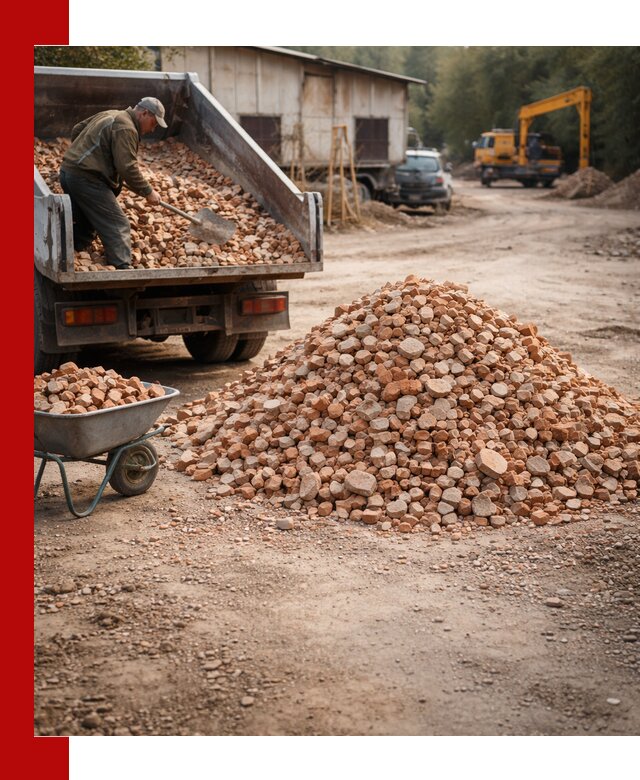 Доставка и подушка из боя кирпича с разгрузкой в Каменке