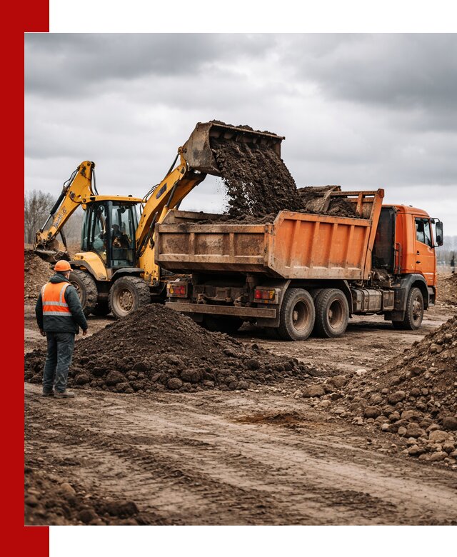 Вывоз грунта и строительного мусора в Каменке грузовыми самосвалами