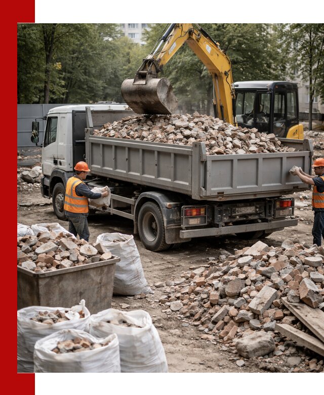 Вывоз строительного мусора в Каменке с самосвалами и контейнерами