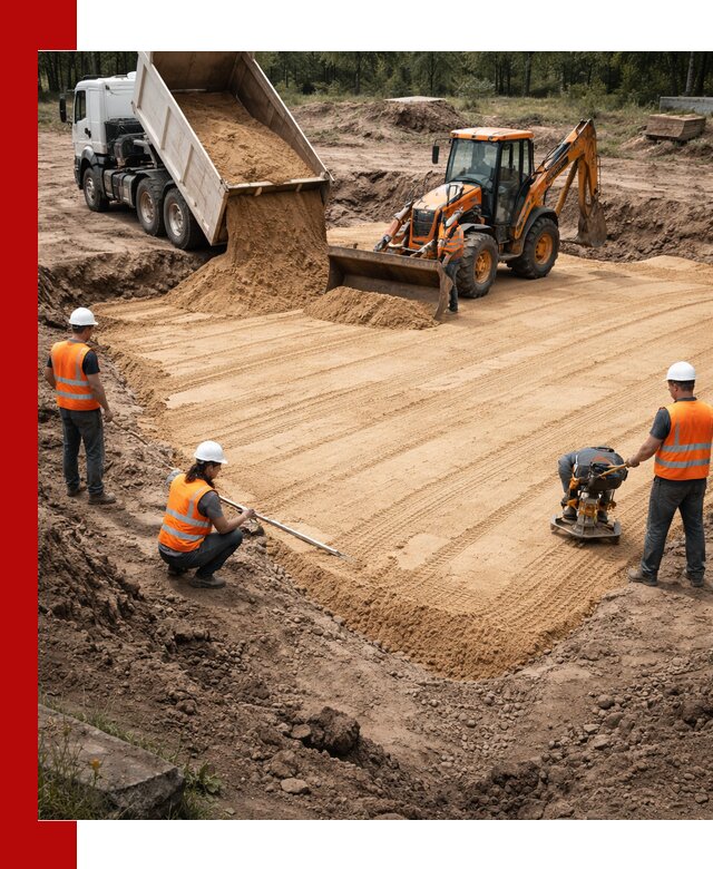 Устройство песчаной подушки для фундаментов и дорог в Каменке